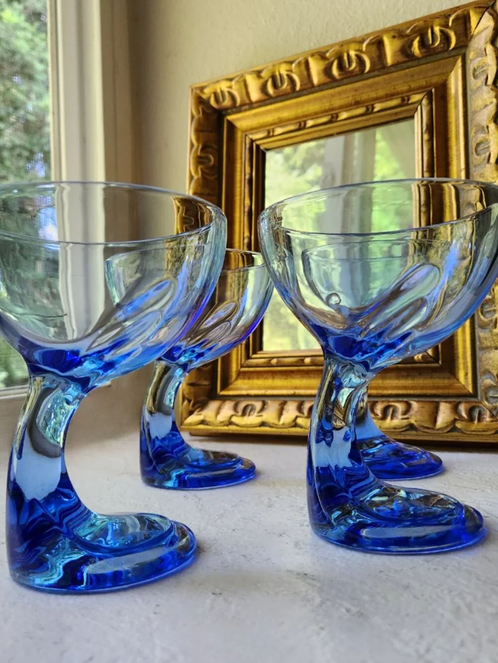 Vintage Bormioli Rocco Jerba Blue Glass Dessert Coupes Set of 4 Italy